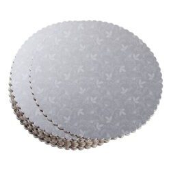 3Pcs 6/8/12inch Stylish Hard Paper Mats & Pads Decor for Birthday and Wedding Party Cakes - Silver Alhamra ALHAMRA