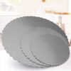3Pcs 6/8/12inch Stylish Hard Paper Mats & Pads Decor for Birthday and Wedding Party Cakes - Silver Alhamra ALHAMRA