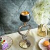 Gold Metal Candle Holder Set Chandelier Stand With Crystal chains Matte Black & Gold 2457 Alhamra ALHAMRA