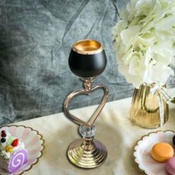 Gold Metal Candle Holder Set Chandelier Stand With Crystal chains Matte Black & Gold 2457 Alhamra ALHAMRA