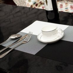Pack of 12 - 6 Table Placemats & 6 Coasters - Black & White