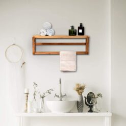 Wall Mounted Wooden Towel Hanger Holder Rack with Shelf