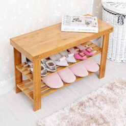 Bamboo Wooden Shoe Rack with Sitting Stool