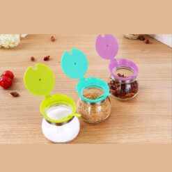 3 PCS Glass Suger & Spice Container Jar Kitchen Combination Spoon and Lid Design Multi-color 7191
