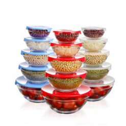 5 Pcs Glass Bowl with Plastic Lids - Multicolor
