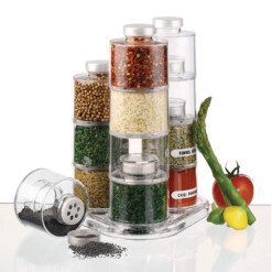 Pack of 12 Spice Tower Carousel Containers for Kitchen Spices - 12 Bottle Stackable Spice Rack Carousel, Spice Tower, Space Saving Kitchen Spice Jars, Herbs, Condiments, Spices Seasoning Box Jars with Lids