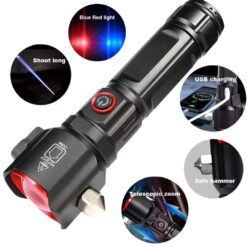 Multi-Function Car Flashlight – Emergency Tool with Window Breaker, Seat Belt Cutter & Power Bank