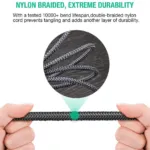 Auxiliary Audio Aux Cable Nylon Braided Unbreakable Cord for Car/Home - 3 Feet - Purple - 3827