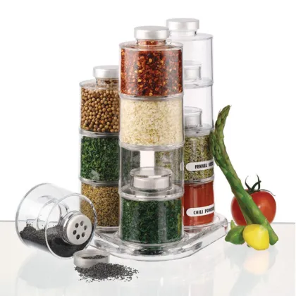 Pack of 12 Spice Tower Carousel Containers for Kitchen Spices - 12 Bottle Stackable Spice Rack Carousel, Spice Tower, Space Saving Kitchen Spice Jars, Herbs, Condiments, Spices Seasoning Box Jars with Lids