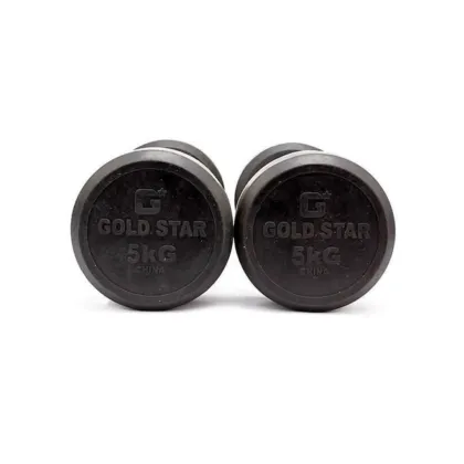 Pair of 5 Kg rubber coated dumbbells - Black & Silver
