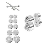 Set of 12 - 1 ft Dumbbells Rod and 30 KG Chrome Plates Complete Home Gym Set - 8511