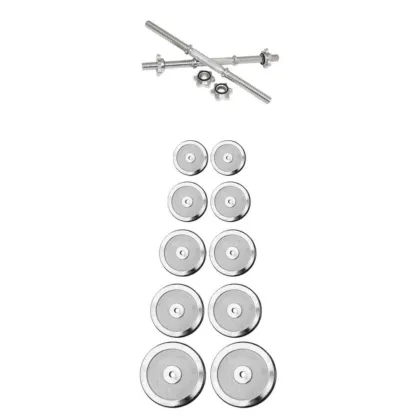 Set of 12 - 1 ft Dumbbells Rod and 30 KG Chrome Plates Complete Home Gym Set - 8511
