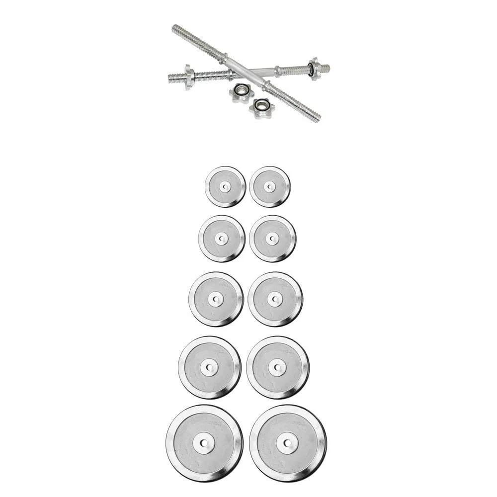 Set of 12 - 1 ft Dumbbells Rod and 30 KG Chrome Plates Complete Home Gym Set - 8511