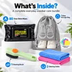 Pack of 4 — Sneaker Cleaning Kit with 80 Shoe Wipes, Soft Brush, 2 Cleaning Cloths & Storage Bag