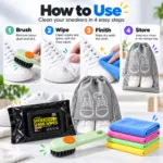 Pack of 4 — Sneaker Cleaning Kit with 80 Shoe Wipes, Soft Brush, 2 Cleaning Cloths & Storage Bag